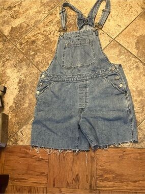 Womens Denim Short Overalls - Light Blue